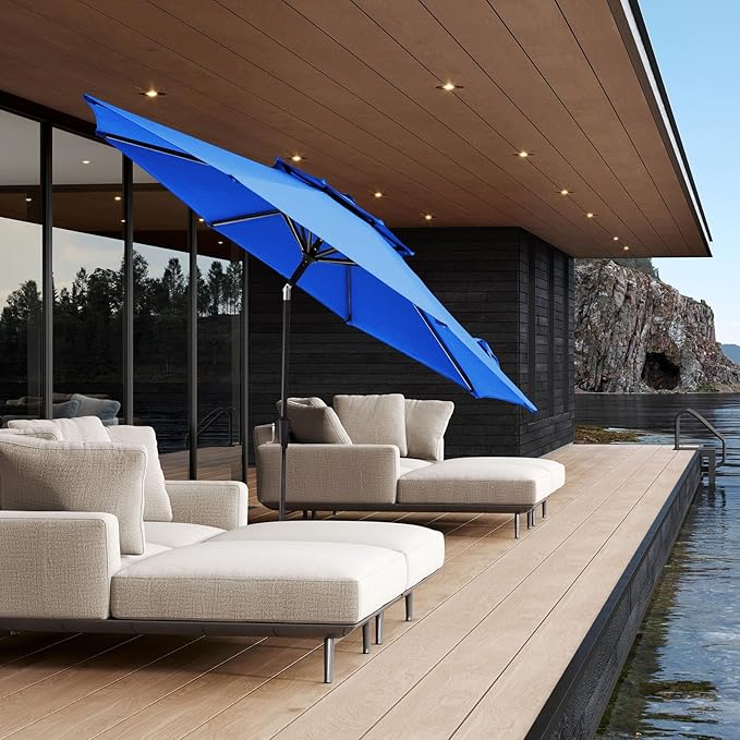 JEAREY 9' 2-Tiers Patio Umbrellas Outdoor Table Market Umbrella w/Push Button Tilt/Crank, 8 Sturdy Ribs, UV Protection Waterproof Sunproof(Royal Blue)