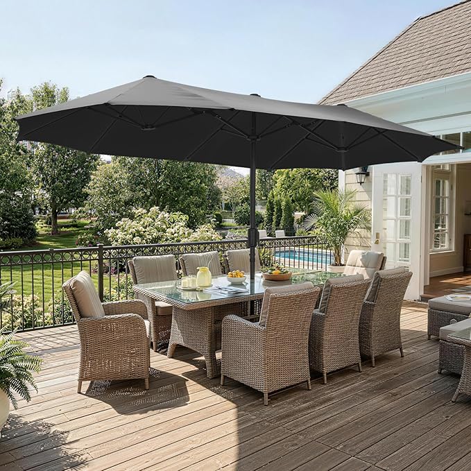 13 ft Patio Umbrella, Large Rectangle Outdoor Umbrella with Strap, Crank, Black