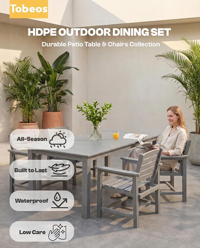 9-Pc Outdoor Dining Set, 10x10FT Cantilever Umbrella for 8,Gray | HDPE table, chairs included, aluminum frame, weather-resistant furniture, perfect for yard, lawn, garden, deck