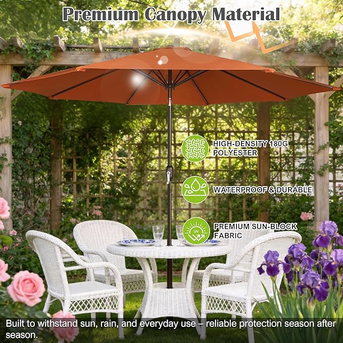 Blissun 10FT Outdoor Patio Umbrella, Outdoor Table Umbrella, Yard Umbrella, Market Umbrella with 8 Sturdy Ribs, Push Button Tilt and Crank