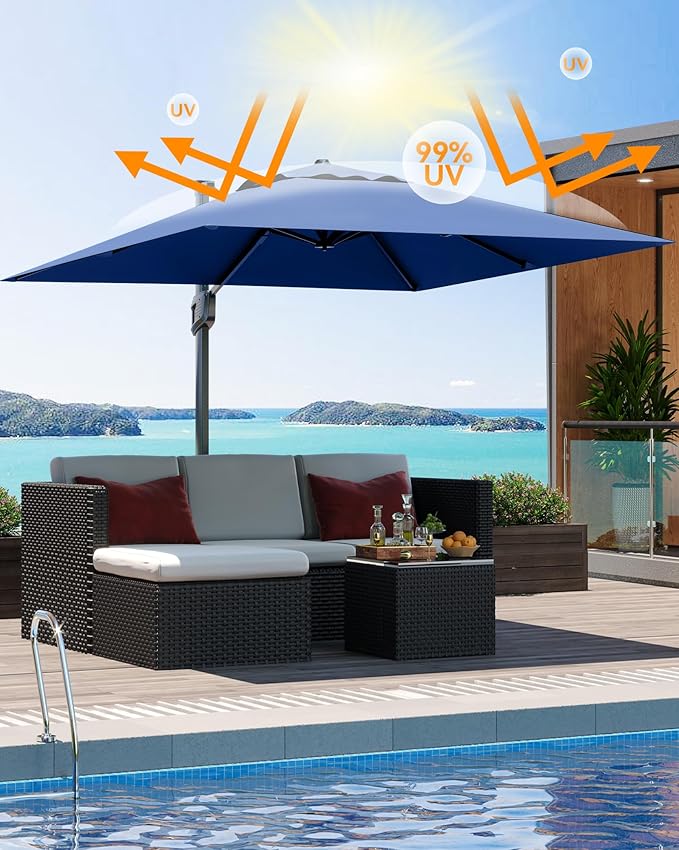 Garvee 10' x 10' Heavy Duty Square Cantilever Umbrella, Aluminum Offset Outdoor Patio Umbrella with 360-Degree Rotation for Backyard, Deck, Pool