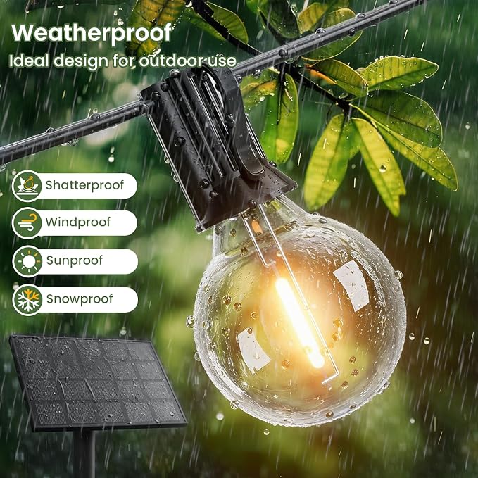 Svater 100 FT Solar Outdoor String Lights with Remote, G40 Patio Light Shatterproof Dimmable Vintage Edison Bulbs - Solar Powered Weatherproof Light for Patio, Backyard, Garden, Bistro