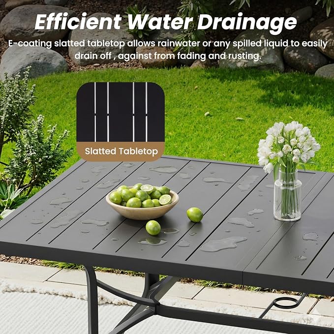 Soohow Outdoor Dining Table 60"x35", Rectangle Patio Table with 1.57" Umbrella Hole, Outdoor Metal Tables for Patio, Graden, Backyard and Poolside, Weather-Resistant