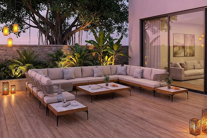 PURPLE LEAF 10 Pieces Outdoor Conversation Furniture Sets with Coffee Tables Patio Wicker Sectional Sets Aluminum U-Shaped Sofa Chairs for Balcony Yard Garden Poolside, Cushions and Pillows Included