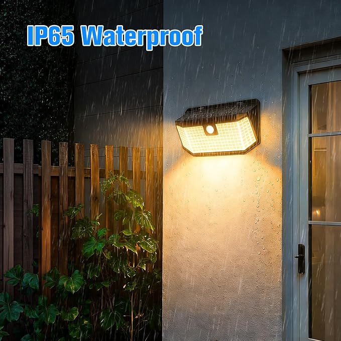 Aootek Warm White Solar Outdoor Motion Sensor Lights, 2500Lm, 15.3 in² Solar Panel, 3 Lighting Modes, IP65 Waterproof, Wide Angle,Ideal for Patio, Garden, Garage, Yard, Front Door (4-Pack)