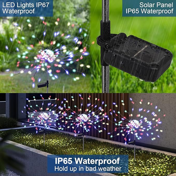 PXBNIUYA 4 Pack 175 LED Solar Garden Light for Yard,Firework Lights Outdoor Waterproof with 2 Modes Twinkling Light, Sparkly Starburst Lights for Wedding Walkway Halloween Christmas Decor(Colorful)