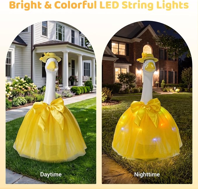 Summer Porch Goose Outfit Set with Floral Dress & Hat for 23" Goose Statue (Yellow)