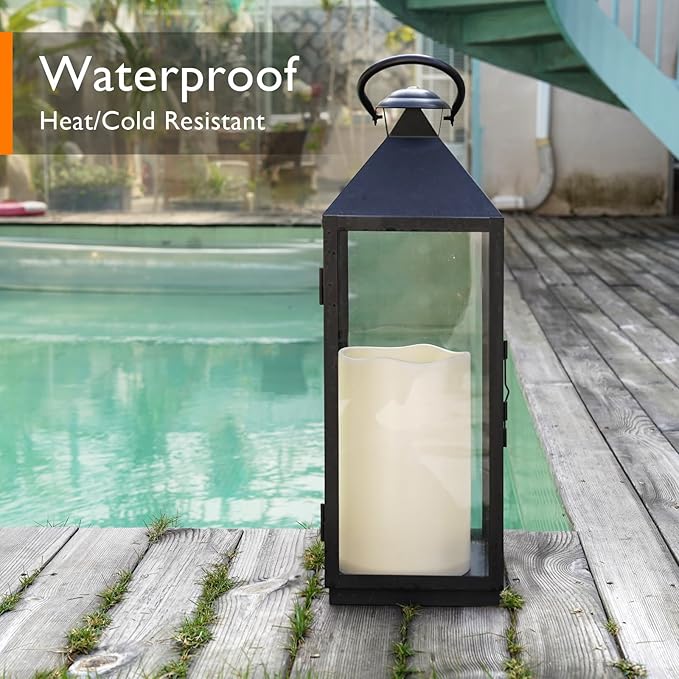 Homemory 6" x 9" Extra Large Outdoor Waterproof Candle with Auto 6-Hour Timer, Ivory Plastic Made, Long Last for Half A Year, Set of 2