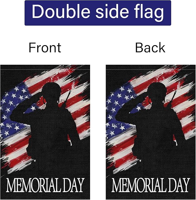 Louise Maelys Patriotic Memorial Day Garden Flag 12x18 Double Sided Vertical, Small Burlap Soldiers Heroes Garden Yard Flags USA Banner Independence Veterans Day Outdoor House Decorations (ONLY FLAG)