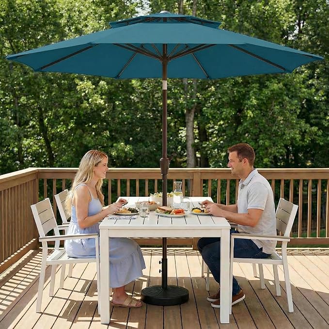 Outdoor Patio Umbrella, 2 Tiers Market Table Umbrella with 8 Sturdy Ribs, Push Button Tilt and Crank, UPF50+ UV Protection for Deck, Pool, Garden and Backyard