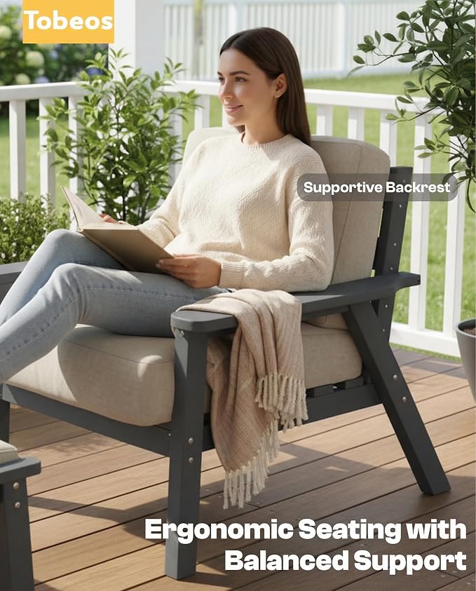 2 Piece HDPE Outdoor Furniture Set with Beige Cushions (Gray Frame) | All-Weather HDPE, Modular Design, Extra-Deep Seating, Thick Cushions, Ideal for Backyard, Deck & Porch