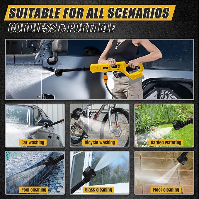 Cordless Cleaning Tool for Dewalt 20V Battery, 21000RPM Cleaning Tool with 6-in-1 Nozzle & Foam Cannon, for Car, Floor, Wall Clean【Battery Not Included】
