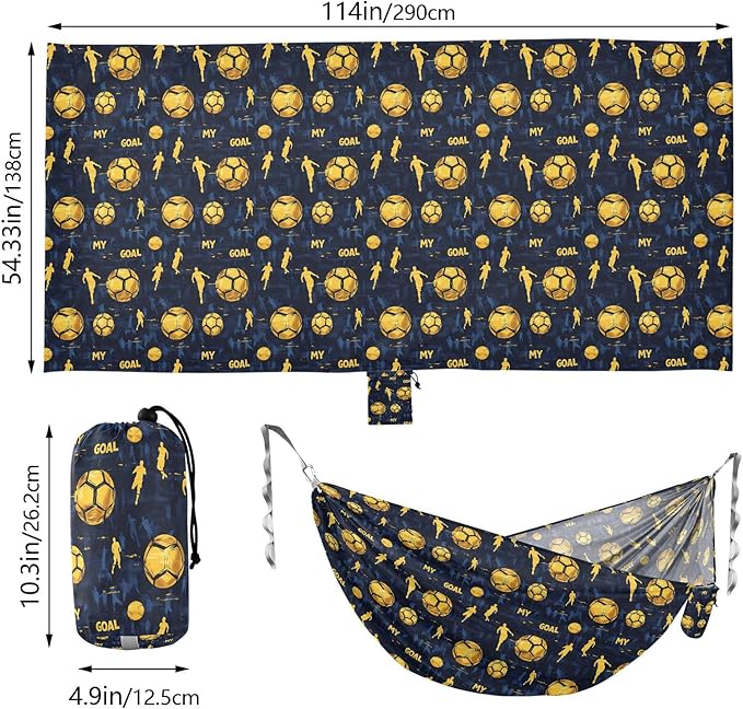 Camping Hammock Outdoor Hammocks for Outside Golden Football Beach Trees Portable Lightweight with Pockets Tree Straps Indoor