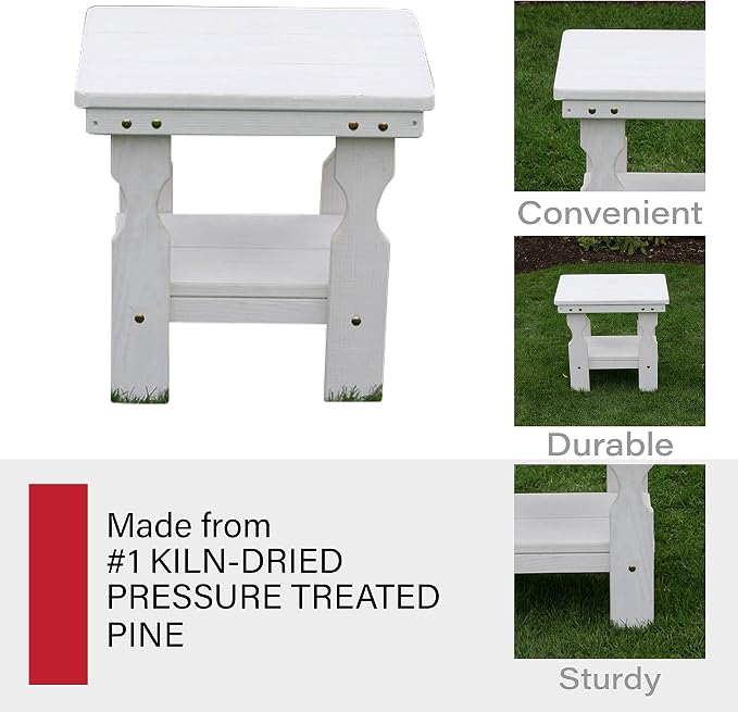 Amish Casual Heavy Duty Outdoor Wood End Table in Semi-Solid White Stain - Quality Crafted in The USA from Treated Pine by Amish Artisans