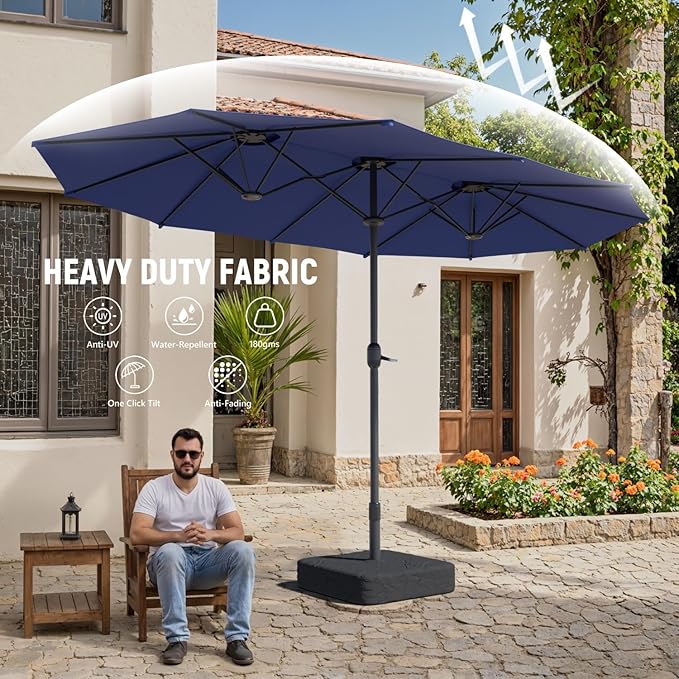 15ft Large Outdoor Patio Umbrella, Double Sided Table Umbrella with Crank, 12 Steel Ribs Market Umbrella