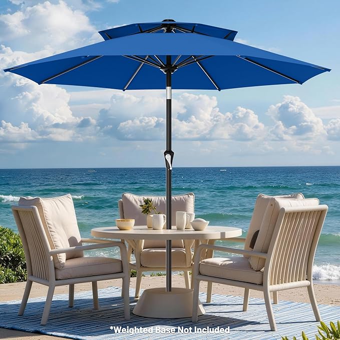 AreShark 10ft 2 Tiers Patio Umbrella - Outdoor Umbrella Waterproof UV Protection, Market Table Umbrella w/Push Button Tilt&Crank for Pool, Porch, Garden(Royal Blue)