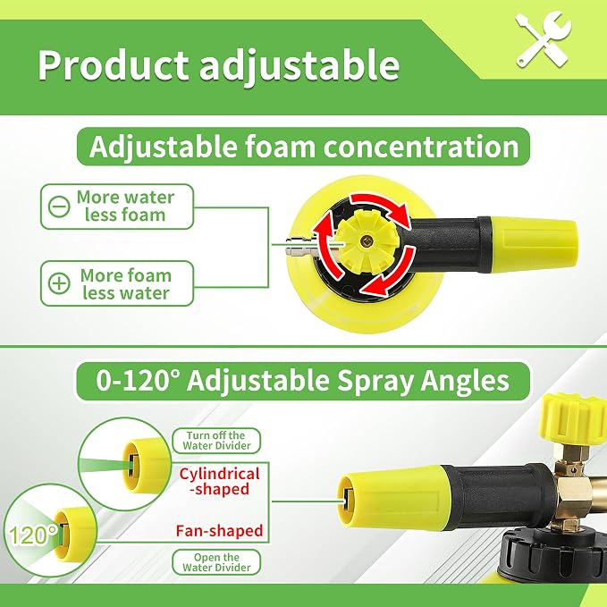 FIXFANS Foam Cannon Dual Connector Accessory for Pressure Washer, Double Tip Attachment Soap Cannon, Replacement Adapter for Portland Husky and Ryobi Power Washer, 1/4" Quick Connect, 5 Nozzles, 1L