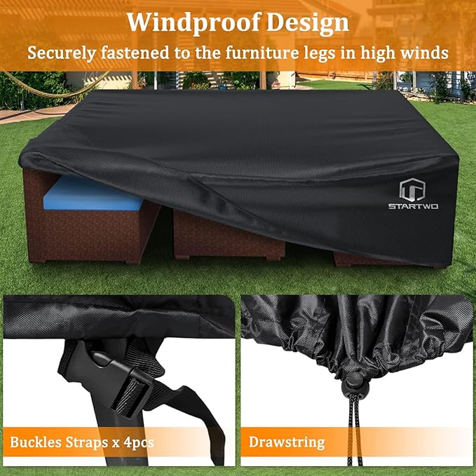 STARTWO Patio Furniture Covers Waterproof, Outdoor Furniture Set Cover for 7-12 Seats Sectional Sofa Table Chairs Anti-UV Tear-Resistant 500D Heavy Duty,110"x84"x28", Black