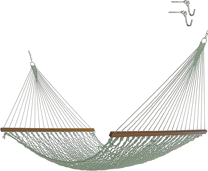 Nags Head Hammocks Captain Meadow Duracord Rope Hammock with Free Extension Chains & Tree Hooks, Handcrafted in The USA, Accommodates 2 People, 450 LB Weight Capacity, 13 ft. x 55 in.