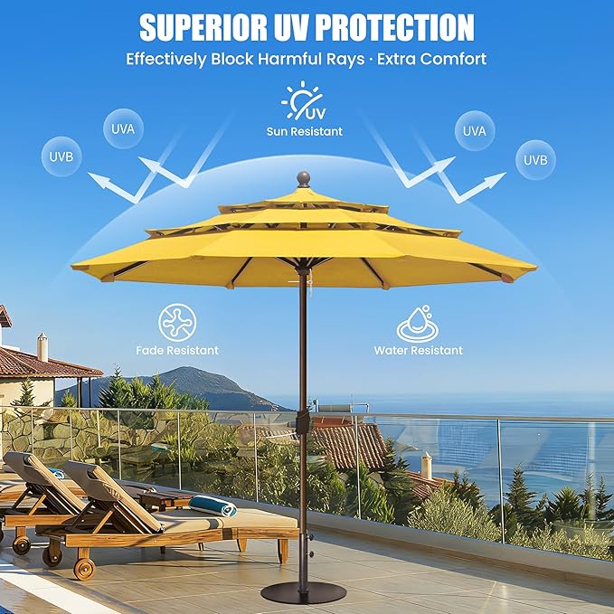 EliteShade USA 10-Year-Non-Fading 11ft 3-Tier Market Patio Umbrella, Commercial Grade Outdoor Table Umbrella with Crank Open, Windproof & UPF 50+ UV Protection, Heavy Duty Ventilation for Garden, Deck, Pool, Backyard, Beach & Bistro, No Tilt, Sunflower...