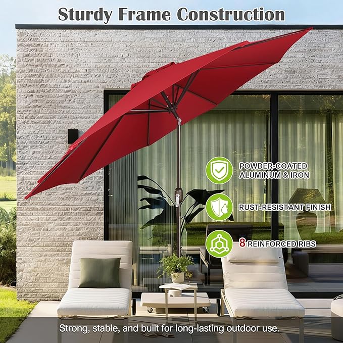 Blissun 10FT Outdoor Patio Umbrella, Outdoor Table Umbrella, Yard Umbrella, Market Umbrella with 8 Sturdy Ribs, Push Button Tilt and Crank