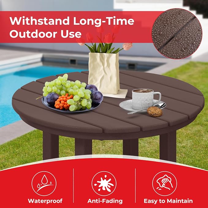 Costaelm Outdoor Bar Table, 37" Counter Height Round Patio Cocktail Bar Table, Patio Bar Table 3-Pieces Set Bistro Dining Table Pub Table for Deck, Backyard, Garden, Dark Brown
