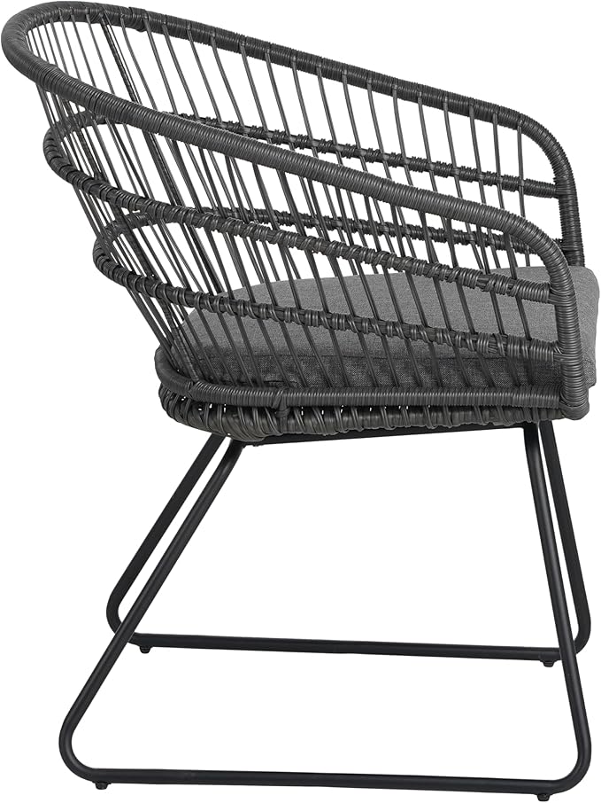 Christopher Knight Home Terry Acacia Wood Patio Dining Set for 6, Rectangular Patio Dining Table and Faux Rattan Chairs Set of 6, 7 Piece Outdoor Dining Set with Cushion and Iron Frame, Teak+Gray