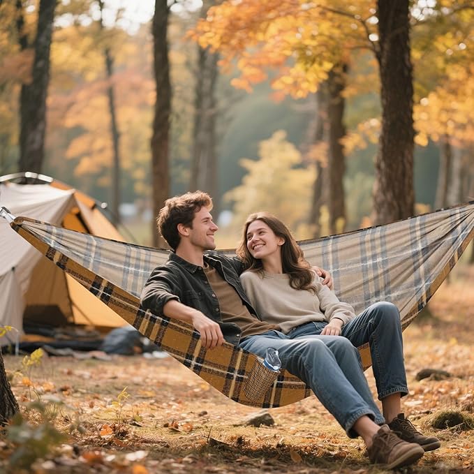 Brown Buffalo Plaid Checked Red 330lb Capacity Outdoor Hammock with Hanging Rope Cloth Hammock for Outside Patio Backyard Poolside hamaca inflable para Piscina