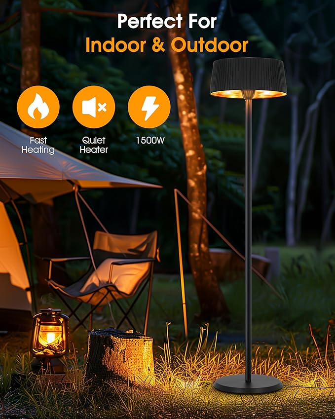 Electric Patio Heater, 1500W Freestanding Infrared Heater for Indoor & Outdoor with IP55 Waterproof, Tip-Over Protection, Quiet Operation, Perfect for Garden, Balcony, Garage, Backyard