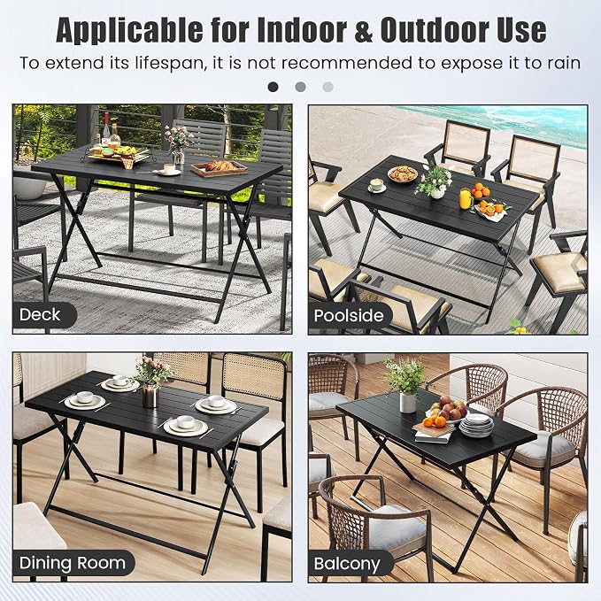 Giantex Folding Outdoor Dining Table for 4-6 Person, 48"x30" Rectangular Metal Patio Table with Large Tabletop, Foldable Outside Dinner Table for Garden Backyard Picnic (Black)