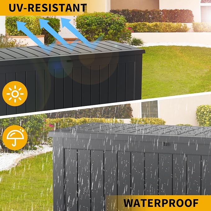 270 Gallon Outdoor Storage Box Patio Deck Box Waterproof, Resin Lockable Outside Large Storage Bin for Pool Cushion Furniture