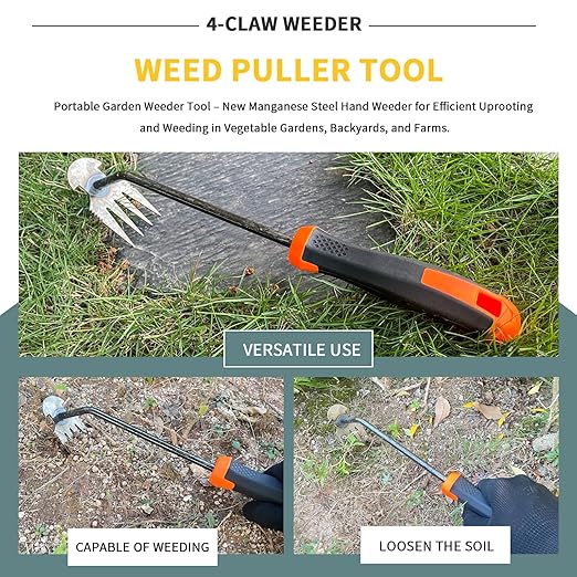Weed Puller Tool, Durable Garden Weeder, Dual-Purpose Manual Weed Remover with Manganese Steel Teeth, Portable Uprooting Tool for Vegetable Gardens & Backyard