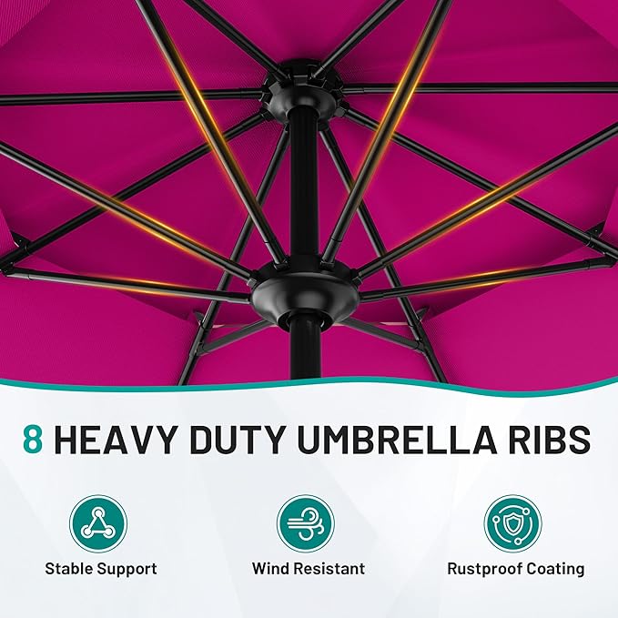 AreShark 11ft 2 Tiers Patio Umbrella - Outdoor Umbrella Waterproof UV Protection, Market Table Umbrella w/ 8 Sturdy Ribs&Crank for Pool, Porch, Garden(Rose Pink)