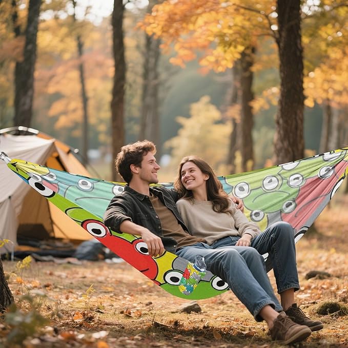 Colorful Cartoon Frog Cute 330lb Capacity Hammocks for Camping Rope Hammock for Patio Backyard Lounge Base amacas para patios con Base de adultos