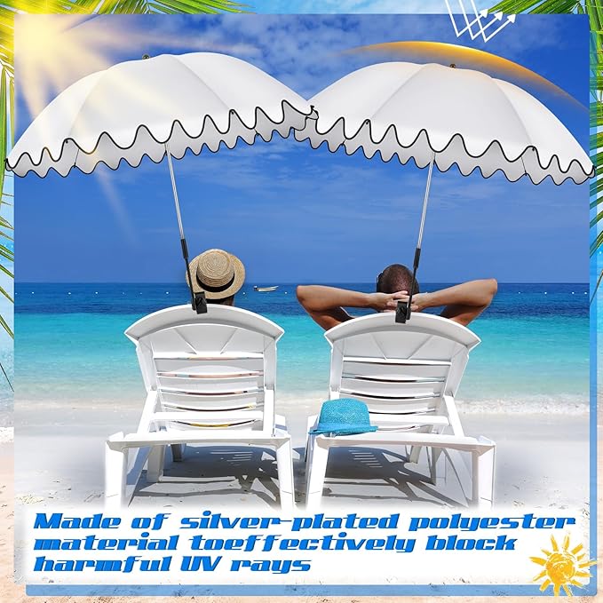 Abbylike 2 Pcs Scalloped Chair Umbrella with Universal Adjustable Clamp 38'' Portable Wheelchair Umbrella UPF 50+ Camping Chair Parasol with Bag for Outdoor Patio Lawn
