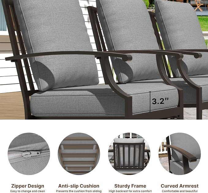 Gotland 7 Piece Outdoor Dining Set, Metal Outdoor Table and Swivel Chairs with X-Shaped Legs 1.5" Umbrella Hole, Patio Furniture Set with Waterproof Cushions, Patio Dining Sets for Backyard Deck Gray