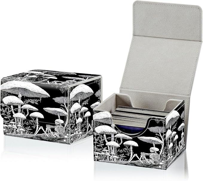 Card Deck Box for MTG, Cards Storage Box Fits 120+ Sleeved, Leather Small Size Strong Magnetic Closing Card Case for Board Games Magic TCG CCG Baseball Collection, Dark Mushroom