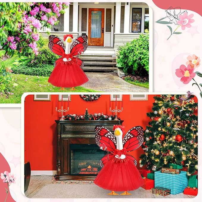 5pcs Butterfly Porch Goose Outfit Costume Tutu Skirt Butterfly Wing Wand Flower Crown for 17‘' 23‘' Cement Goose