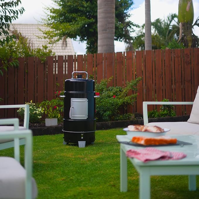 Grill Boss 4 Tier Vertical Freestanding Charcoal Smoker Portable BBQ Grill with Temperature Gauge for Outdoors, 564 Square Inch Cooking Area, Black