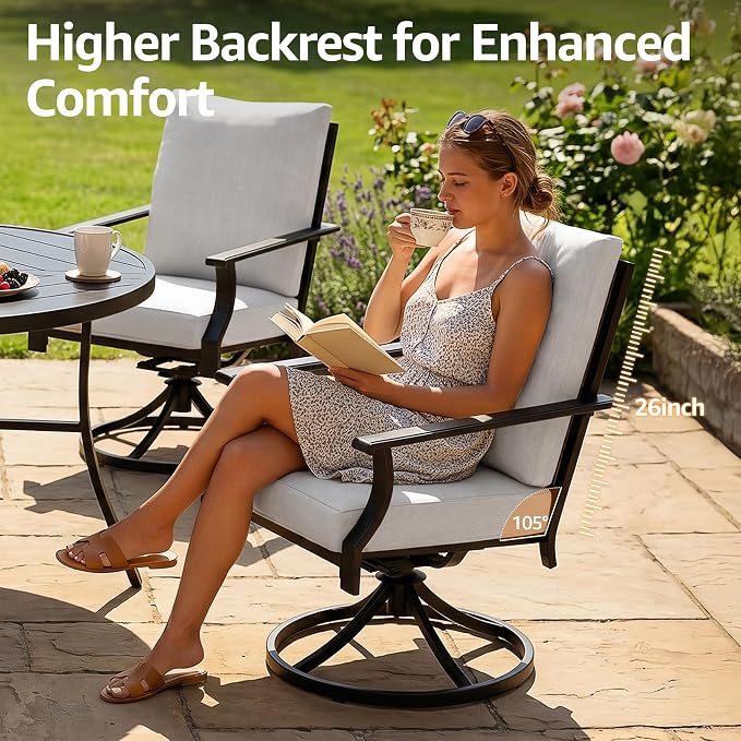 NATURAL EXPRESSIONS 5 Pieces Patio Dining Set, 4 Outdoor Swivel Rocking Chairs with 38" Round Table, All Weather Outdoor Table and Chairs for Outside, Garden, Backyard