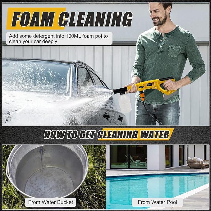 Cordless Cleaning Tool for Dewalt 20V Battery, 21000RPM Cleaning Tool with 6-in-1 Nozzle & Foam Cannon, for Car, Floor, Wall Clean【Battery Not Included】