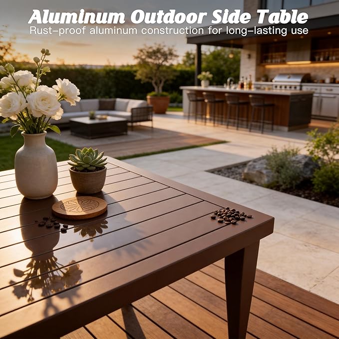 7-Seats Aluminum Outdoor Patio Furniture Set, Sectional Conversation Sofa Set with 5.2" Thick Cushions & Coffee Table,Rust-Resistant Frame Seating Sofa for Porch, Garden, Backyard, Brown