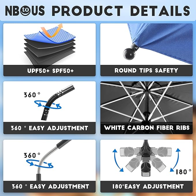 Beach Umbrella, 360 ° Chair Umbrella with Clamp, UPF50+ Shade for Beach, Sand, Patio, Yard (Not Includ Chair)