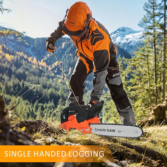 26CC 2-Cycle Top Handle Gas Powered Chainsaw 12 Inch Petrol Handheld Cordless Chain Saw, Portable Chain Saws for Trees Trimming Wood Cutting