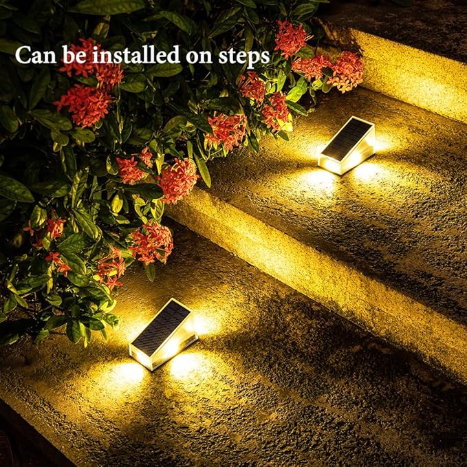 Solar Stair Lights IP65 Solar Step Light for Outdoor Stairs Waterproof for Rain Snow Lights for Patio Garden Porch Deck Front Step (Warm-4Pack)