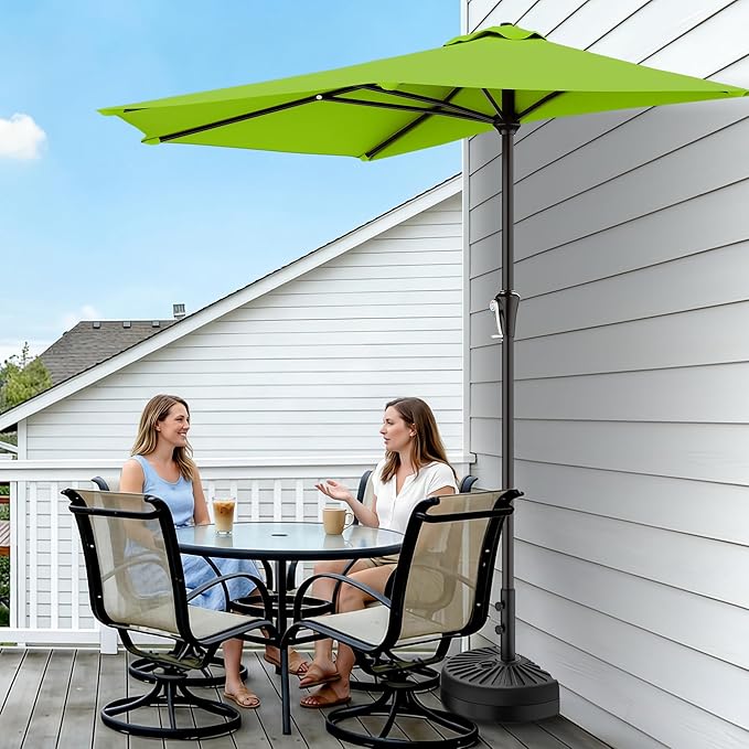 AreShark 9FT Half Patio Umbrella, Outdoor Wall Umbrella with Crank & 5 Sturdy Ribs, Table 1/2 Umbrella Patio for Garden, Deck, Balcony and Pool, Apple Green