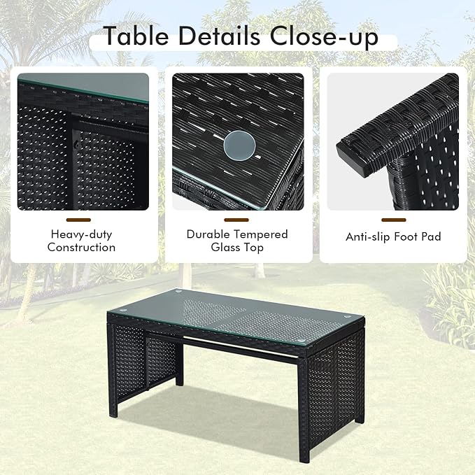 DORTALA 4 Pieces Patio Wicker Conversation Furniture Set, Outdoor Rattan Sofas with Bistro Sets with Coffee Table for Courtyard Balcony Wicker Chairs with Soft Cushion and Table, Turquoise