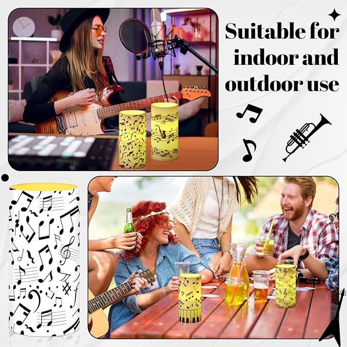 Tiamon 4 Pcs Music Notes and Clef Candles LED Musical Themed Flameless Candles Set Battery Operated with Remote Control LED Pillar Decorations for Party Wedding Birthday Decor