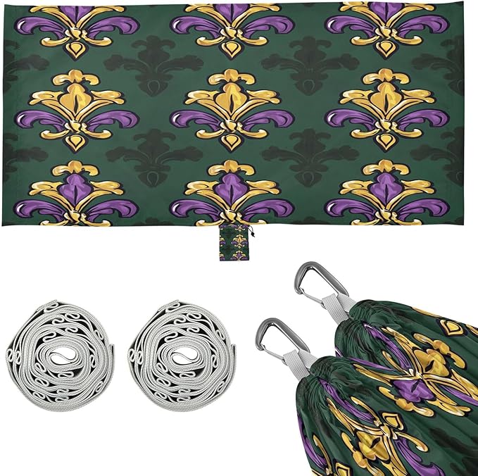 Hammocks for Outside Mardi Gras Fleur De Lis Camping Hammock Portable Hammocks with Tree Straps and Carry Bag Camping Accessories for Hiking Beach Outdoor