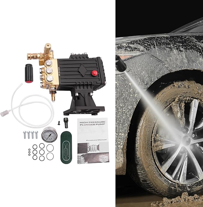 4000 PSI Pressure Washer Pump Direct Drive, 4 GPM High Pressure Replacement Power Washer Water Pump Gas Powered Washer with 1" Hollow Shaft Brass Head for Horizontal Shaft Gas Engine Honda GX390